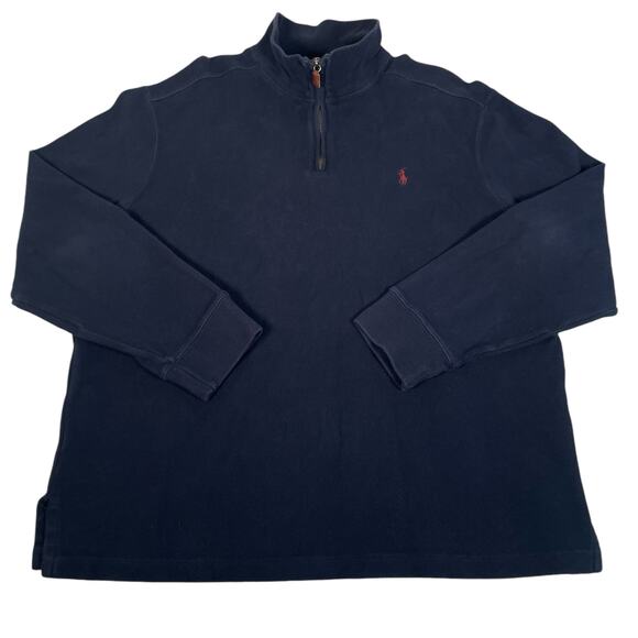 Polo Ralph Lauren Mens XL Quarter Zip Sweater Mock Neck Pullover Navy Red - Picture 2 of 8